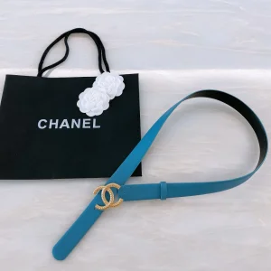 Replica Womens Belts Chanel CC Logo Blue Leather Belt 30MM A175PP240 AA187097