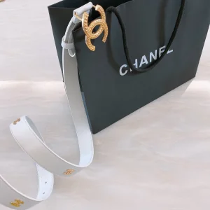 Replica Womens Belts Chanel CC Logo White Leather Belt 30MM A175PP240 AA187099