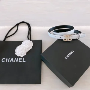 Replica Womens Belts Chanel Pearls CC Logo White Leather Belt 20MM A175PP240 AA187090