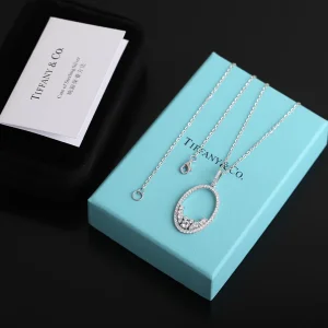 Replica Womens Jewelry Tiffany Diamonds Oval Pendant Necklace A205PP280 AA188565
