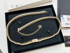 Chanel Gold Black Chain Leather Belt AB8597 