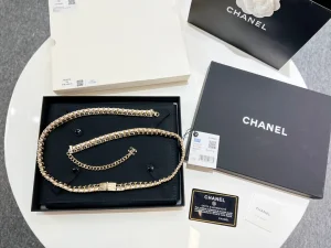 Replica Womens Belts Chanel Gold Black Chain Leather Belt AB8597 A62PP280 AA189574