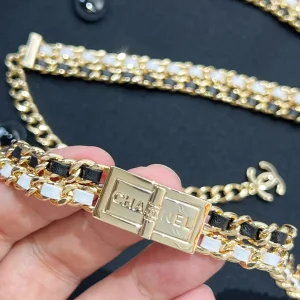 Replica Womens Belts Chanel Gold Black Chain Leather Belt AB8597 A62PP280 AA189574