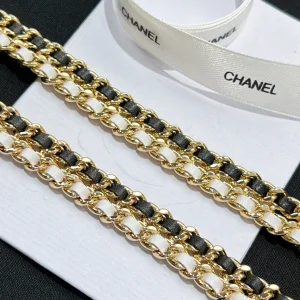 Replica Womens Belts Chanel Gold Black Chain Leather Belt AB8597 A62PP280 AA189574