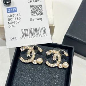Chanel Crystals CC Logo Earrings Pearl 