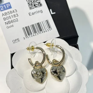 Replica Womens Jewelry Chanel Gold CC Logo and Heart Earrings A62P180 AA190390