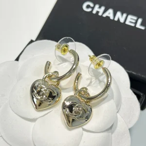 Replica Womens Jewelry Chanel Gold CC Logo and Heart Earrings A62P180 AA190390