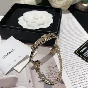 Essenceofluxury Womens Jewelry Chanel CC Gold Chain Leather Bracelet A173PP180 AA191308