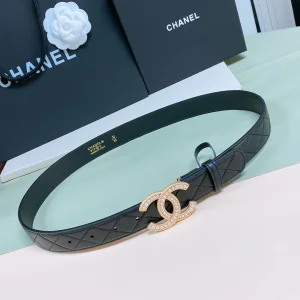 Chanel Pearl CC Logo Black Leather Belt 30MM 