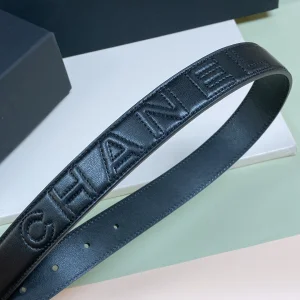 Essenceofluxury Womens Belts Chanel Pearl CC Logo Black Leather Belt 30MM A175PP240 AA191625