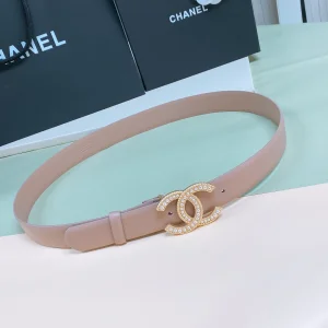 Chanel Pearl CC Logo Pink Leather Belt 30MM 