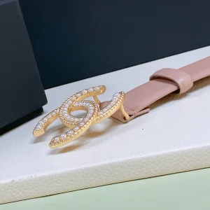 Essenceofluxury Womens Belts Chanel Pearl CC Logo Pink Leather Belt 30MM A175PP240 AA191623