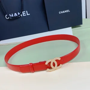 Chanel Pearl CC Logo Red Leather Belt 30MM 