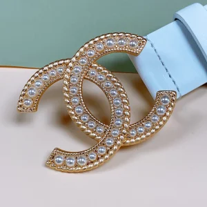 Essenceofluxury Womens Belts Chanel Pearl CC Logo White Leather Belt 30MM A175PP240 AA191624