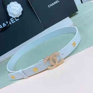 Chanel Pearl CC Logo White Leather Belt 30MM 