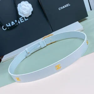 Essenceofluxury Womens Belts Chanel Pearl CC Logo White Leather Belt 30MM A175PP240 AA191627