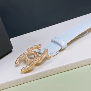 Essenceofluxury Womens Belts Chanel Pearl CC Logo White Leather Belt 30MM A175PP240 AA191627