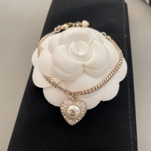 Chanel CC Crystals Heart Chain Bracelet