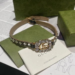 Gucci Leather Choker Necklace Double G