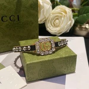 Essenceofluxury Womens Jewelry Gucci Leather Choker Necklace with Double G A173PP280 AA192758