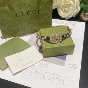 Essenceofluxury Womens Jewelry Gucci Leather Choker Necklace with Double G A173PP280 AA192758