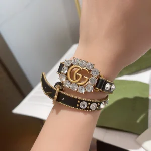 Essenceofluxury Womens Jewelry Gucci Leather Choker Necklace with Double G A173PP280 AA192758