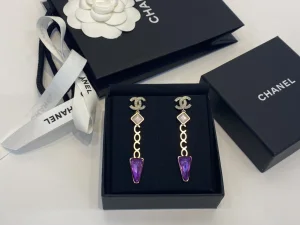Replica Womens Jewelry Chanel Coco CC Logo Earrings Purple A39PP180 AA193039