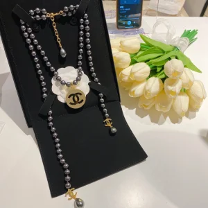 Essenceofluxury Womens Jewelry Chanel Long Pearls Necklace Gray A39PP280 AA193215