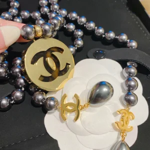Essenceofluxury Womens Jewelry Chanel Long Pearls Necklace Gray A39PP280 AA193215