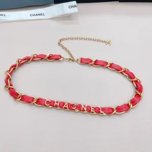 Chanel CC Monogram Logo Chain Leather Belt Red 