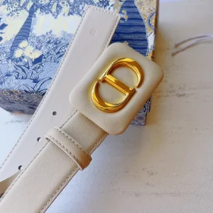 Essenceofluxury Womens Belts Dior Bobby Belt in White Smooth Calfskin 34MM A175PP240 AA196035