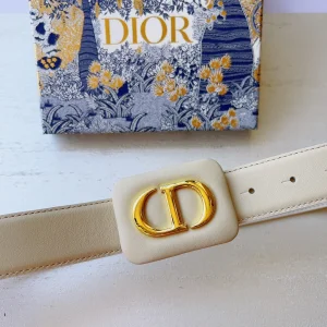 Essenceofluxury Womens Belts Dior Bobby Belt in White Smooth Calfskin 34MM A175PP240 AA196035