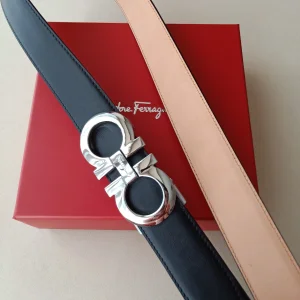 Essenceofluxury Womens Belts Ferragamo Leather Belt in Black 34MM A175PP240 AA196075