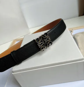 Essenceofluxury Womens Belts Loewe Anagram Leather Belt in Black Brown 32MM A175PP240 AA196050