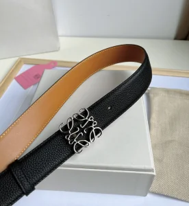 Essenceofluxury Womens Belts Loewe Anagram Leather Belt in Black Brown 32MM A175PP240 AA196050