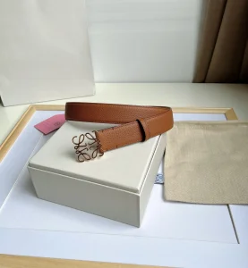 Essenceofluxury Womens Belts Loewe Anagram Leather Belt in Brown 32MM A175PP240 AA196051