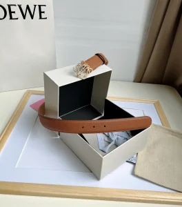 Essenceofluxury Womens Belts Loewe Anagram Leather Belt in Brown 32MM A175PP240 AA196051