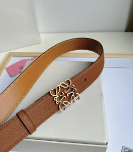 Essenceofluxury Womens Belts Loewe Anagram Leather Belt in Brown 32MM A175PP240 AA196051