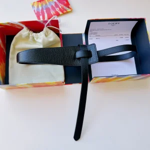 Essenceofluxury Womens Belts Loewe Leather Knot Belt in Black 40MM A175PP240 AA196026