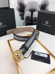 Essenceofluxury Mens Belts Versace Medusa Leather Belt in Black Gray 40MM A175PP240 AA196583