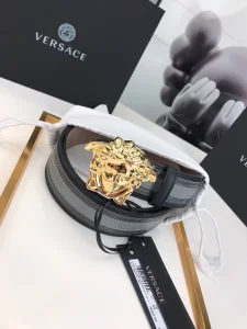 Essenceofluxury Mens Belts Versace Medusa Leather Belt in Black Gray 40MM A175PP240 AA196583