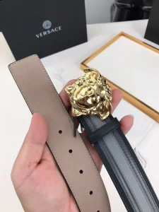 Essenceofluxury Mens Belts Versace Medusa Leather Belt in Black Gray 40MM A175PP240 AA196583