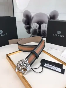 Essenceofluxury Mens Belts Versace Medusa Leather Belt in Brown Gray 40MM A175PP240 AA196581