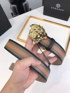 Versace Medusa Leather Belt Brown Gray 40MM 