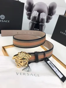 Essenceofluxury Mens Belts Versace Medusa Leather Belt in Brown Gray 40MM A175PP240 AA196582