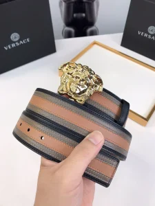 Essenceofluxury Mens Belts Versace Medusa Leather Belt in Brown Gray 40MM A175PP240 AA196582