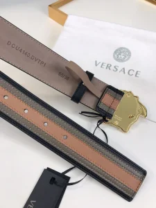 Essenceofluxury Mens Belts Versace Medusa Leather Belt in Brown Gray 40MM A175PP240 AA196582