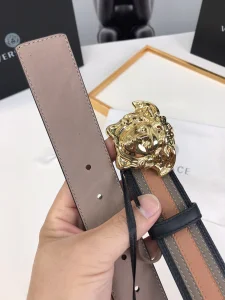 Essenceofluxury Mens Belts Versace Medusa Leather Belt in Brown Gray 40MM A175PP240 AA196582