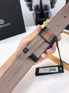 Essenceofluxury Mens Belts Versace Medusa Leather Belt in Brown Gray 40MM A175PP240 AA196582