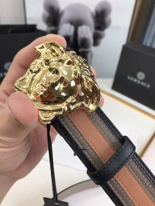 Essenceofluxury Mens Belts Versace Medusa Leather Belt in Brown Gray 40MM A175PP240 AA196582
